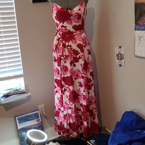 Pink floral satin formal gown